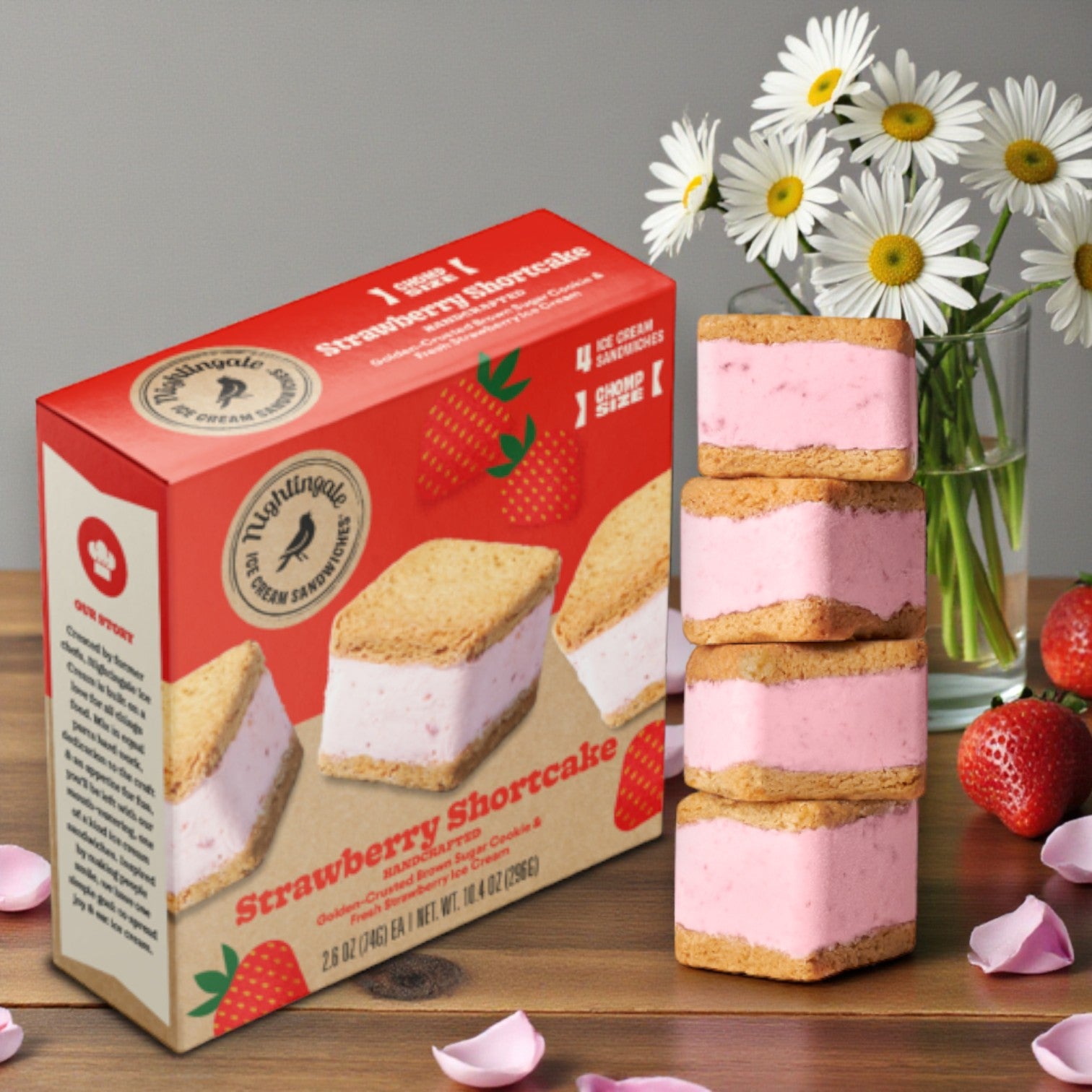Nightingale Ice Cream Strawberry Shortcake – Chomp Size Ice Cream Sandwich (2.7 oz)