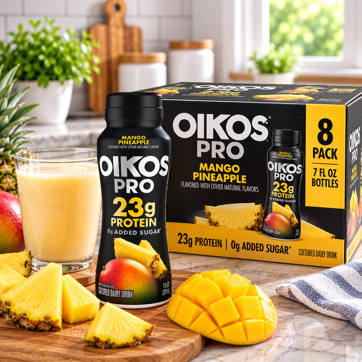 Oikos Pro Mango Pineapple Yogurt Drink – 8 × 7 fl oz Bottles 1 case