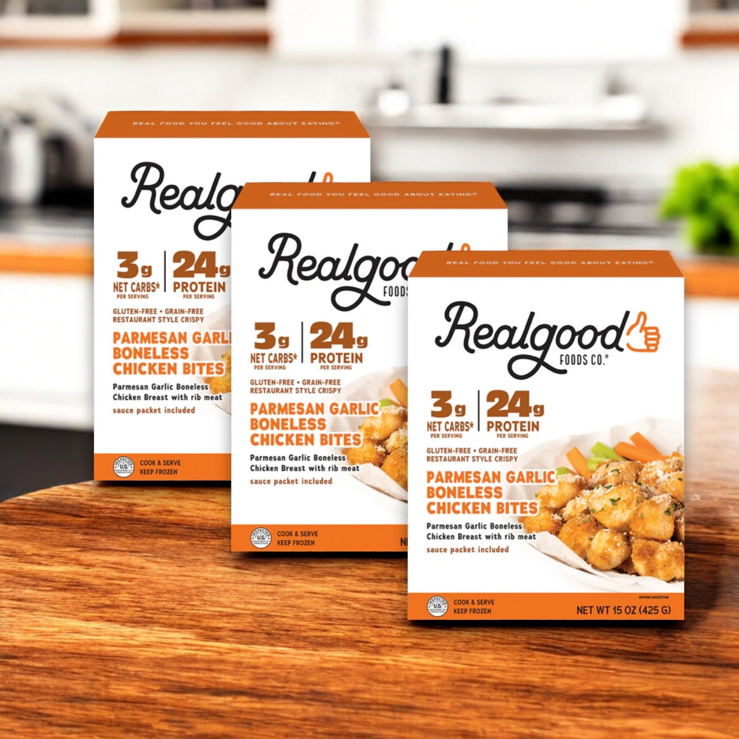 Real Good Foods Low Carb Parmesan Garlic Boneless Chicken Bites, 45 oz.