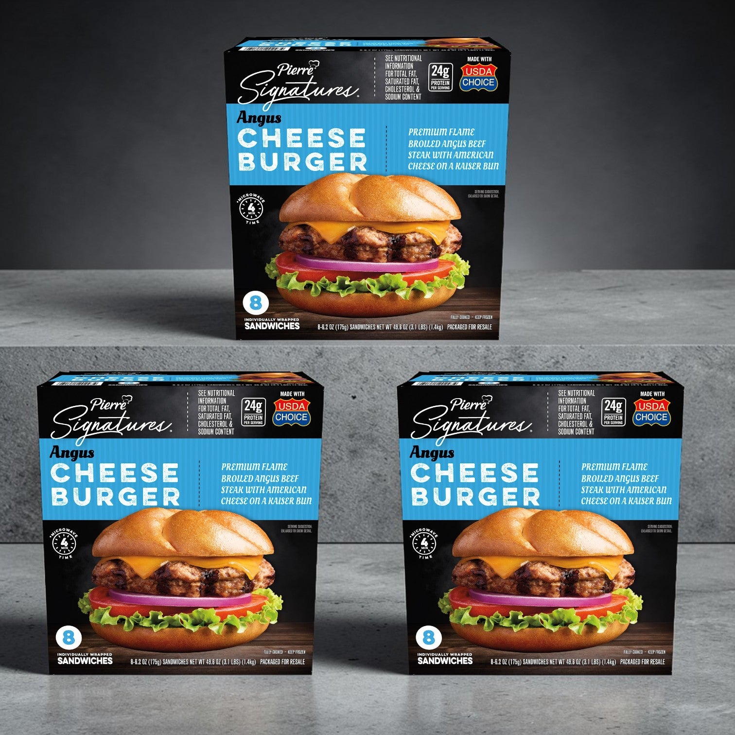 Pierre Signatures Angus Cheeseburger, 6.2 oz, 8 ct –3 Pack