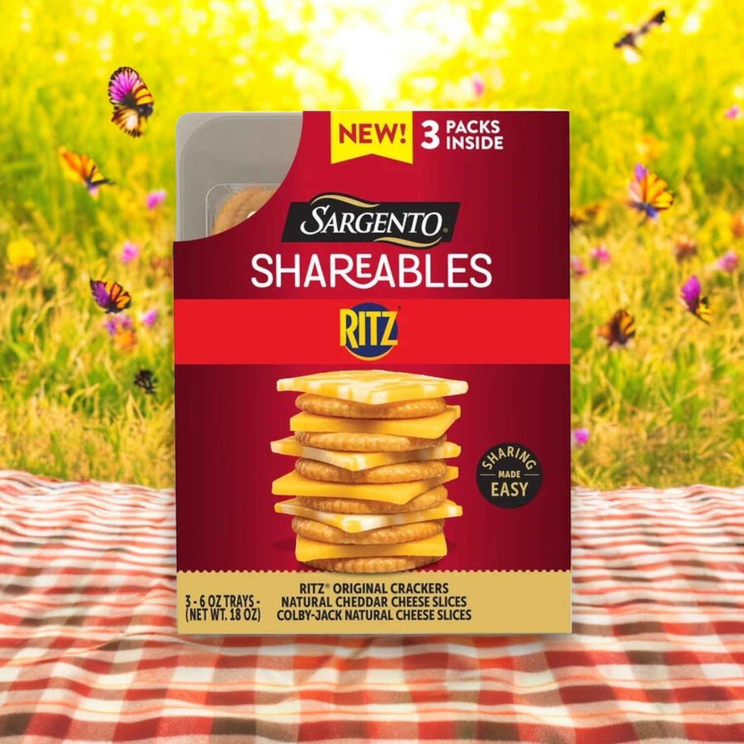 Sargento Shareables Natural Cheddar & Colby-Jack Sliced Cheese with Ritz® Original Crackers Cheese Tray, 6 oz- 3 Packs