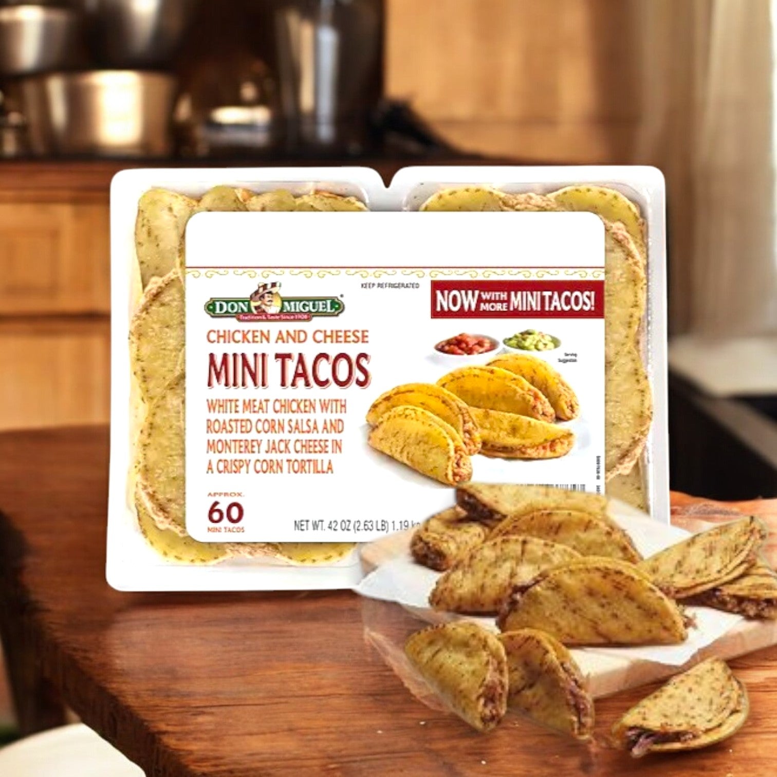 Don Miguel Chicken and Cheese Mini Tacos, 60 count, 1 Case