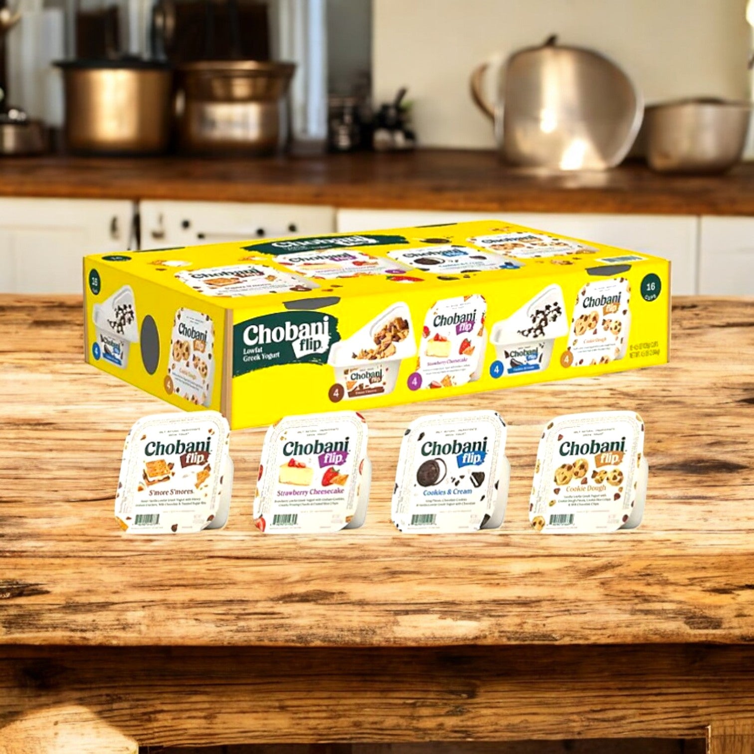 Chobani Flip Lowfat Greek Yogurt Variety Pack, 4.5 oz, 16 count,-1 Case