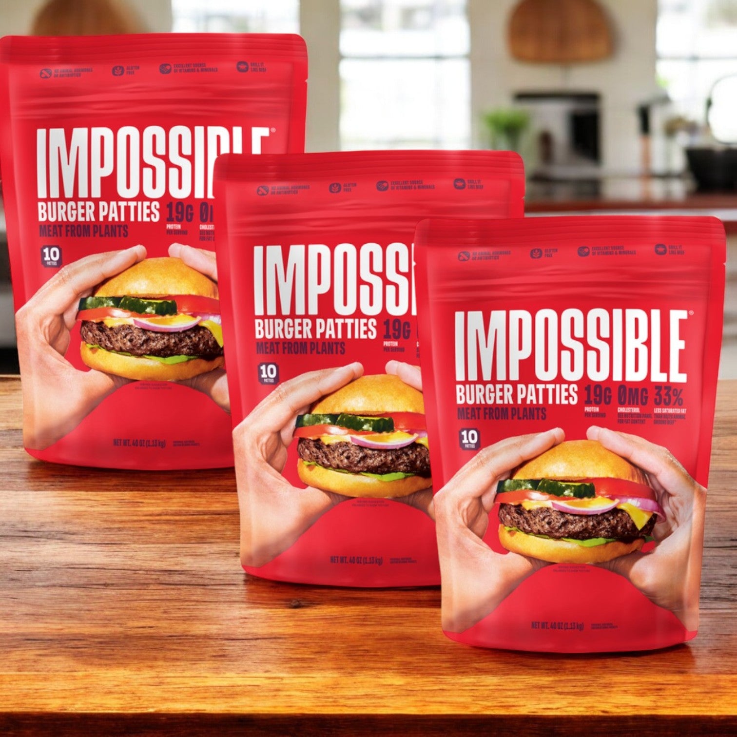 Impossible Burger Patties Made From Plants- 10 count- 3 Packs
