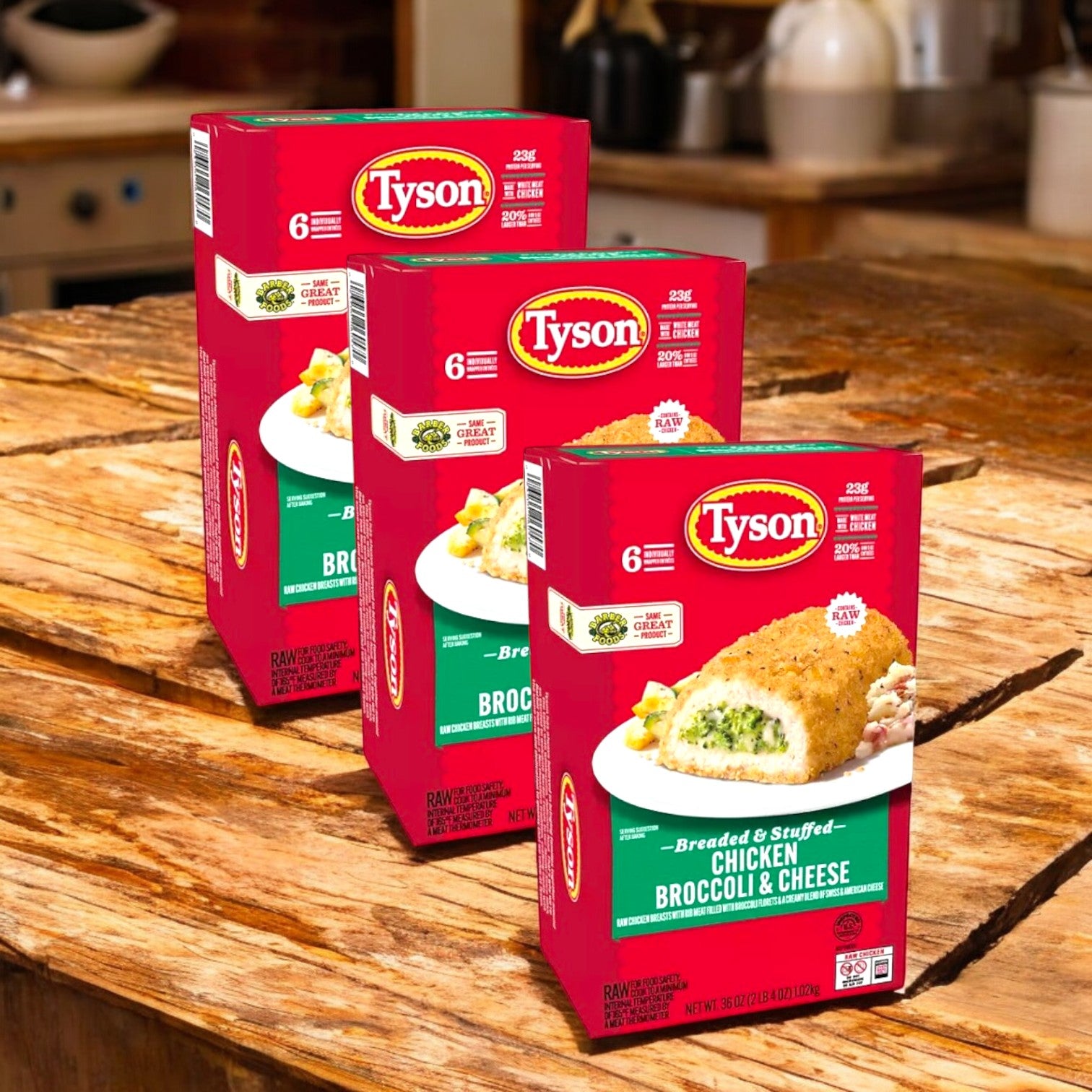 Tyson Foods Stuffed Chicken Breast, Broccoli & Cheese, Frozen, 6 oz, 6 Count- 3 Cases