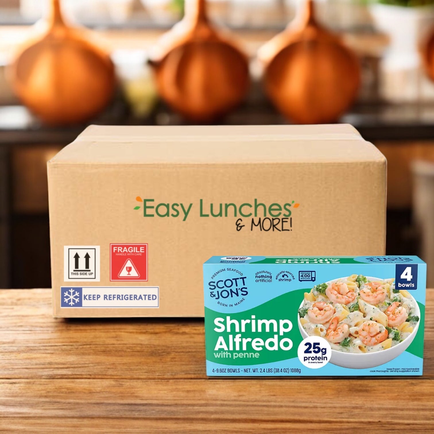 Scott and Jon's Shrimp Alfredo with Penne and Broccoli, 9.6 oz., 4 pk- 1 Case