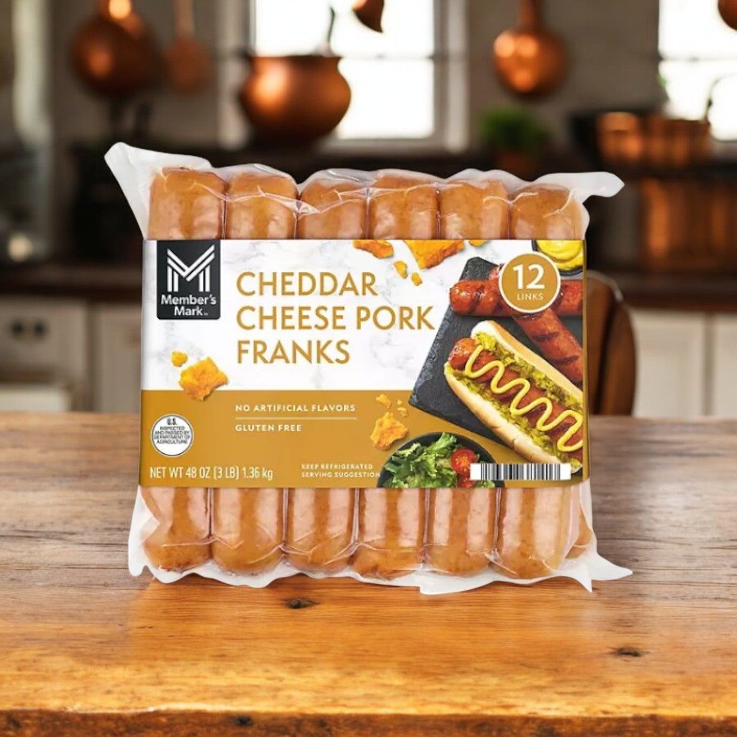 Member's Mark Cheddar Cheese Pork Franks, 1/4 12 ct-1 Pack