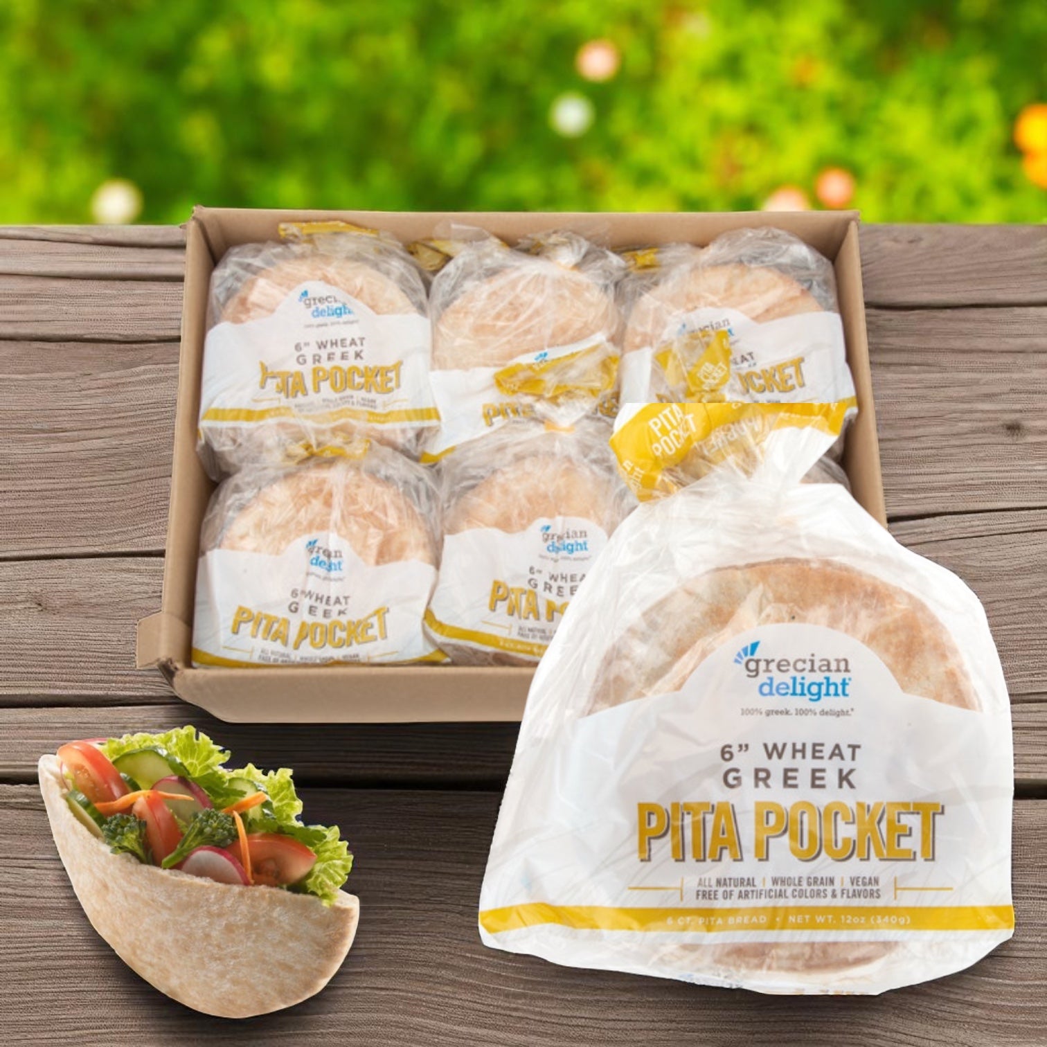 Grecian Delight Pita Bread Wheat Pocket-6 Packs-72 Count- 1 Case