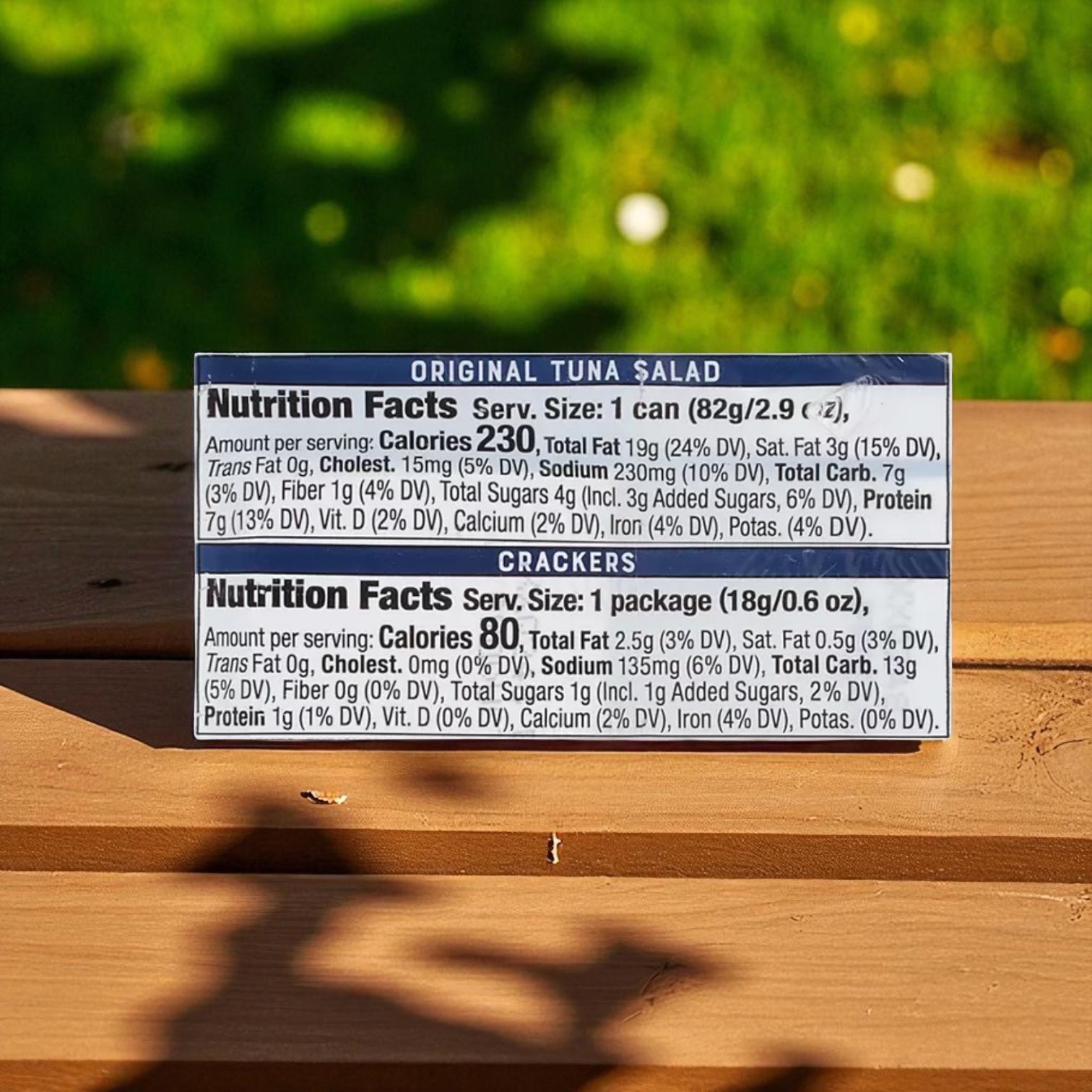 The Bumble Bee Tuna Salad Snack On The Run Kit, 3.5 oz., 9 pk features a nutrition facts label with serving size, calories, fat, cholesterol, sodium, carbohydrates, fiber, sugars, protein content, and vitamins.