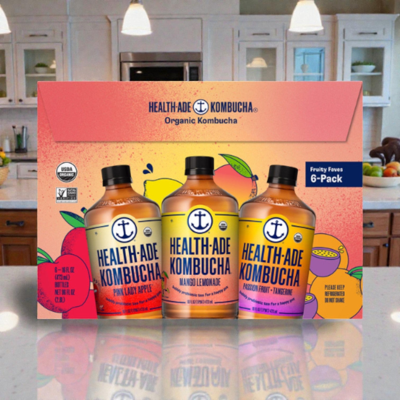 Healthy Ade Organic Fruity Favorite Kombucha Variety Pack, 16 fl oz, 6-count