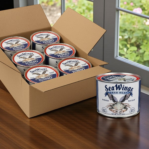 Sea Wings Pasteurized Jumbo Lump Crab Meat, 1 lb Cans, 6 Count Case