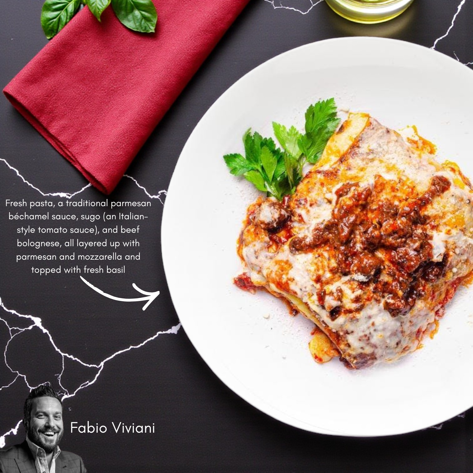 A serving of FoodHaul Frozen Meals–Chef’s Signature Entrée Combo is plated with lasagna, meat sauce, and melted cheese, garnished with parsley for a restaurant-quality gourmet meal. Four chef-crafted meals from FoodHaul are included.