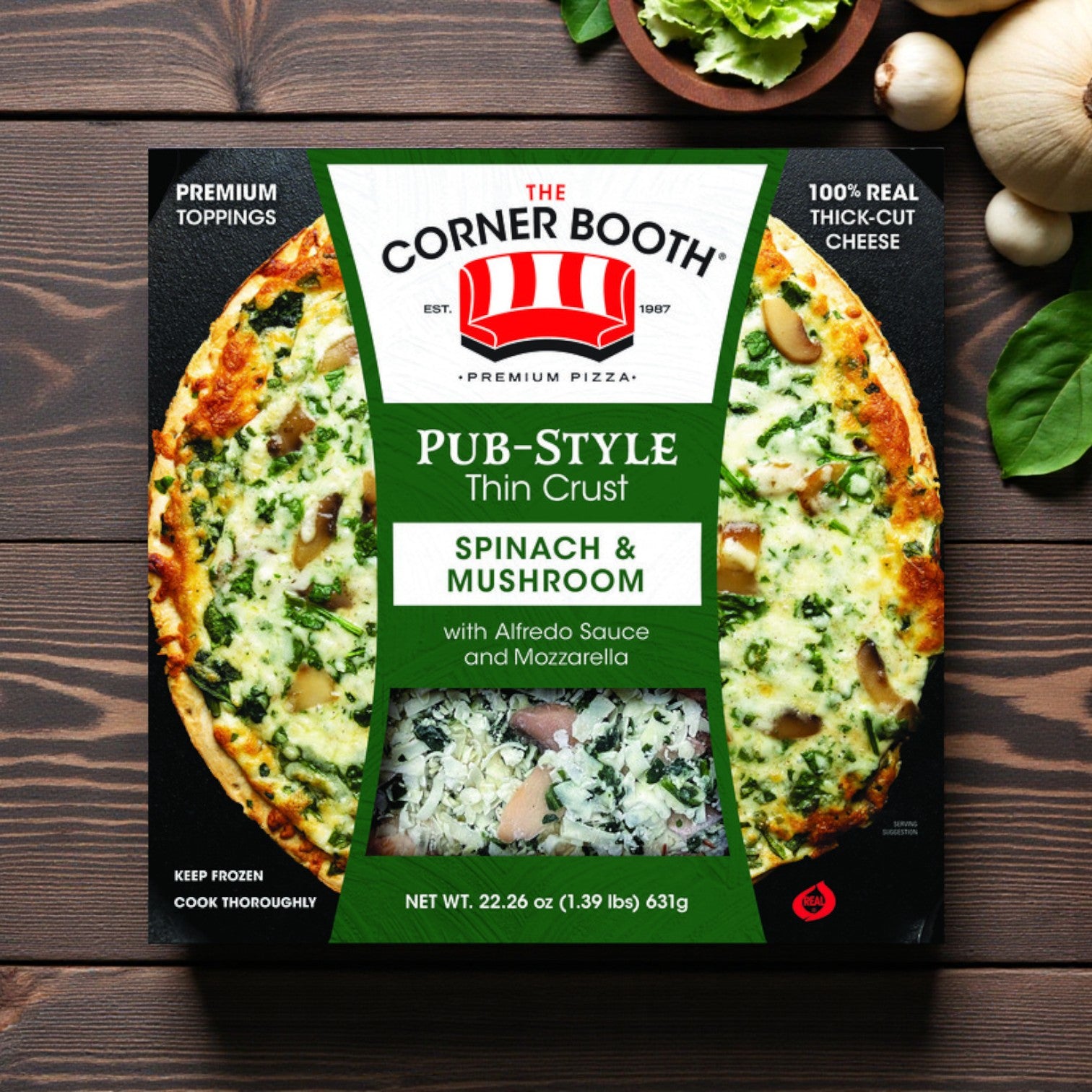 The Corner Booth Pub-Style Thin Crust Spinach & Mushroom Pizza – 22.26 oz (3 Pack)