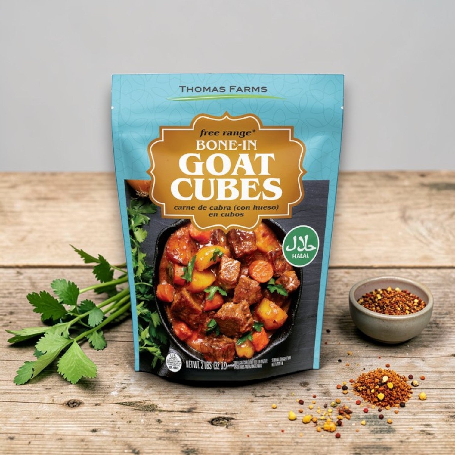 Thomas Farms Bone-In Goat Cubes – 3 Pack (32 oz Each)