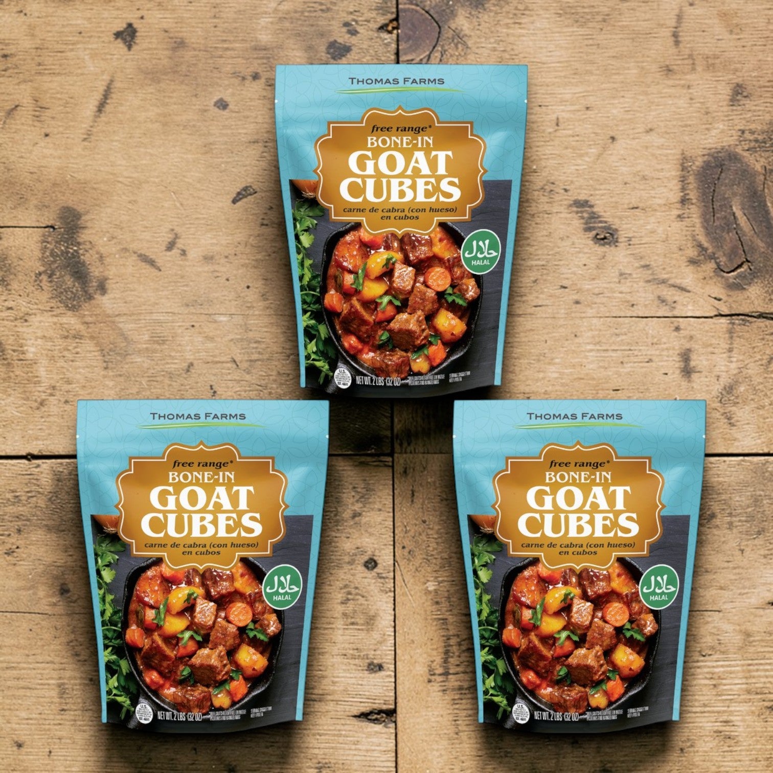 Thomas Farms Bone-In Goat Cubes – 3 Pack (32 oz Each)