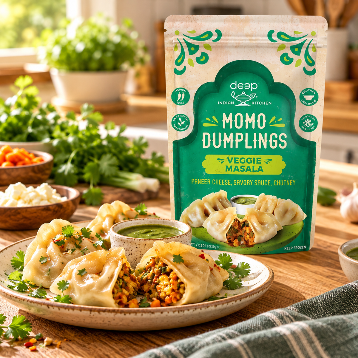 Deep Indian Kitchen Veggie Masala Momo Dumplings – 7.8 oz
