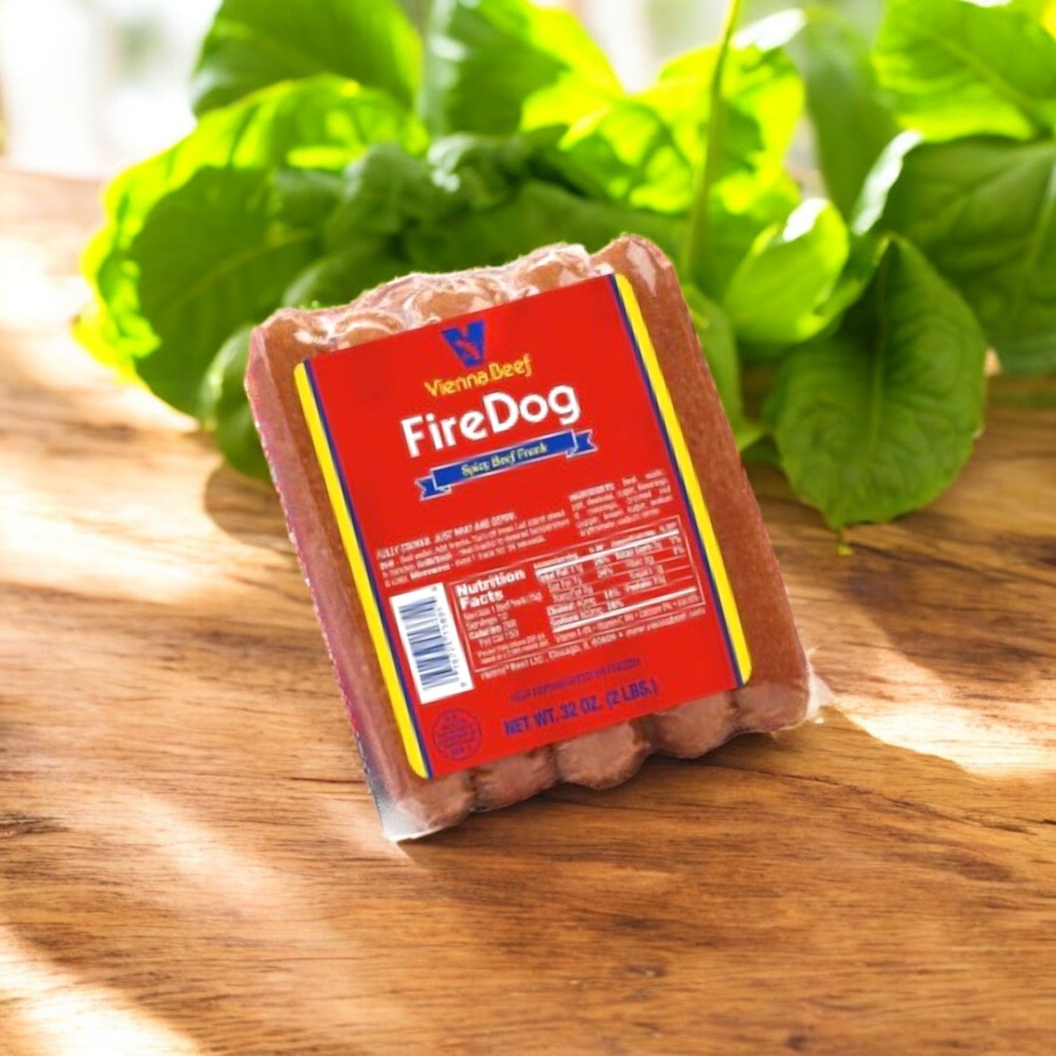 A Vienna Beef Variety Pack – A Classic Selection of Chicago’s Finest Sausages & Poppy Seed Buns – rests on a wooden surface with leafy greens, ideal for crafting authentic Chicago-style hot dogs at home.