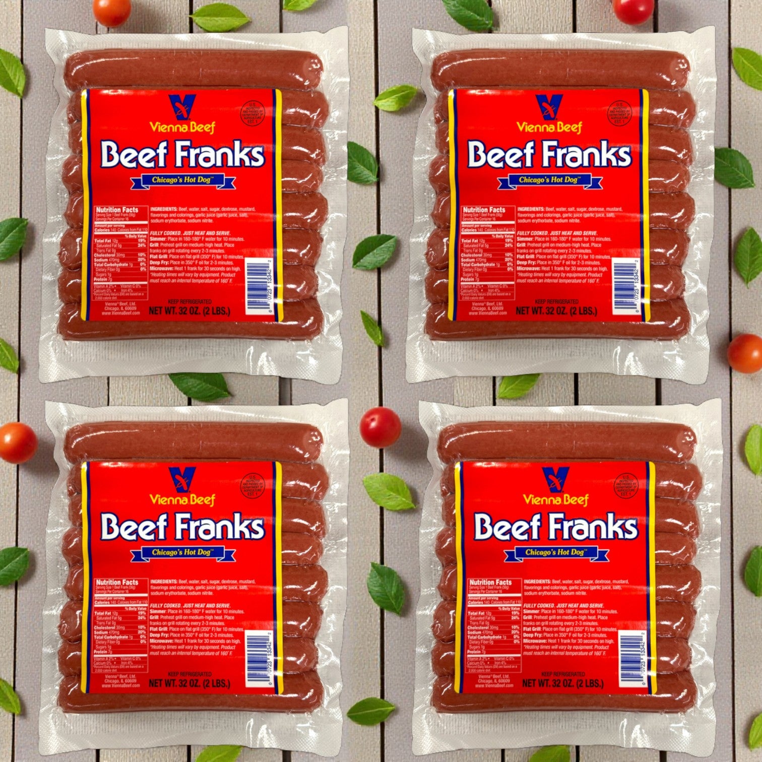 Vienna Beef Cooked Franks 4- 32.oz | 64 Total Hot Dogs