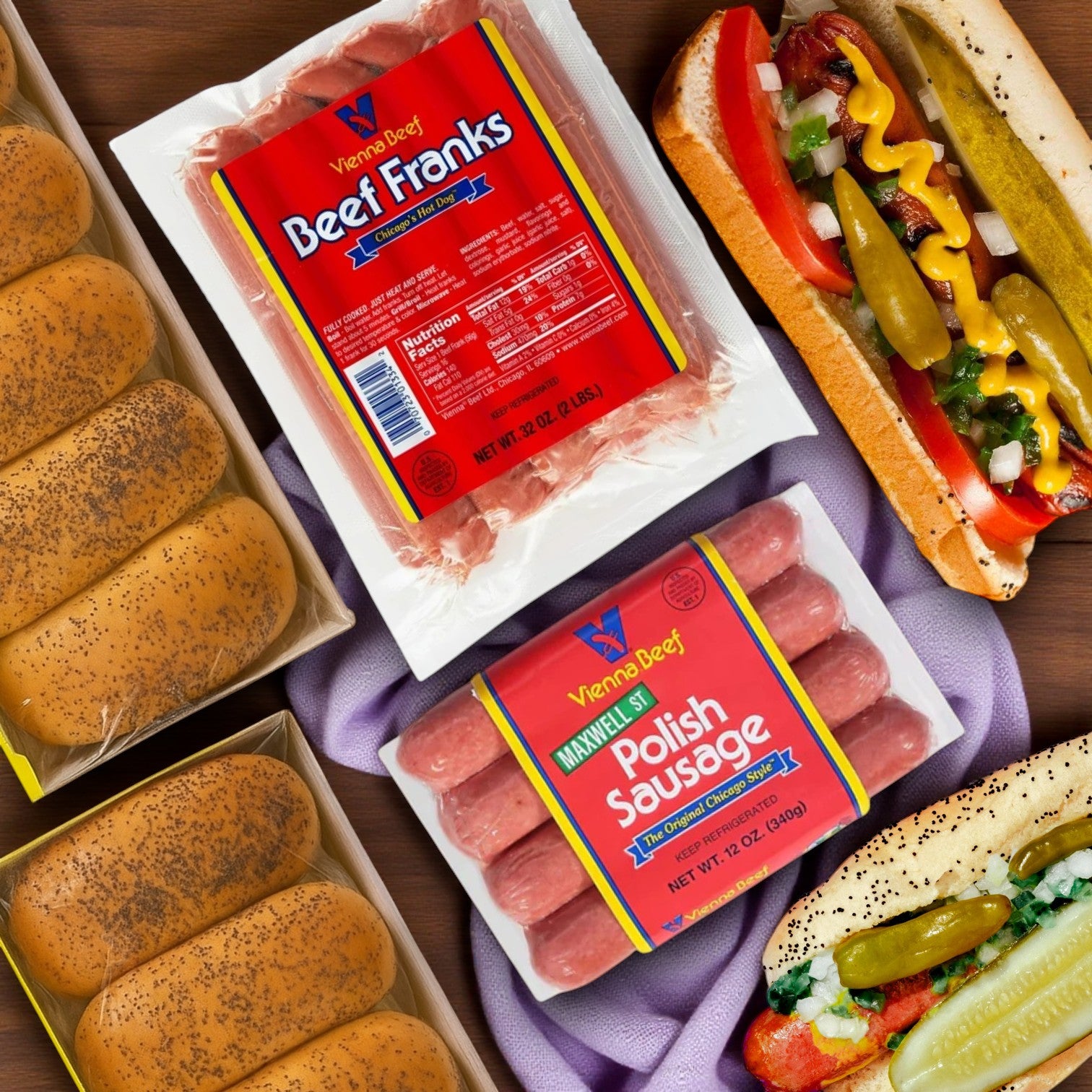 Vienna Beef & Maxwell St. Polish Sausage Combo Kit –16 Hot Dogs &  8 Polish Sausages & The Buns!