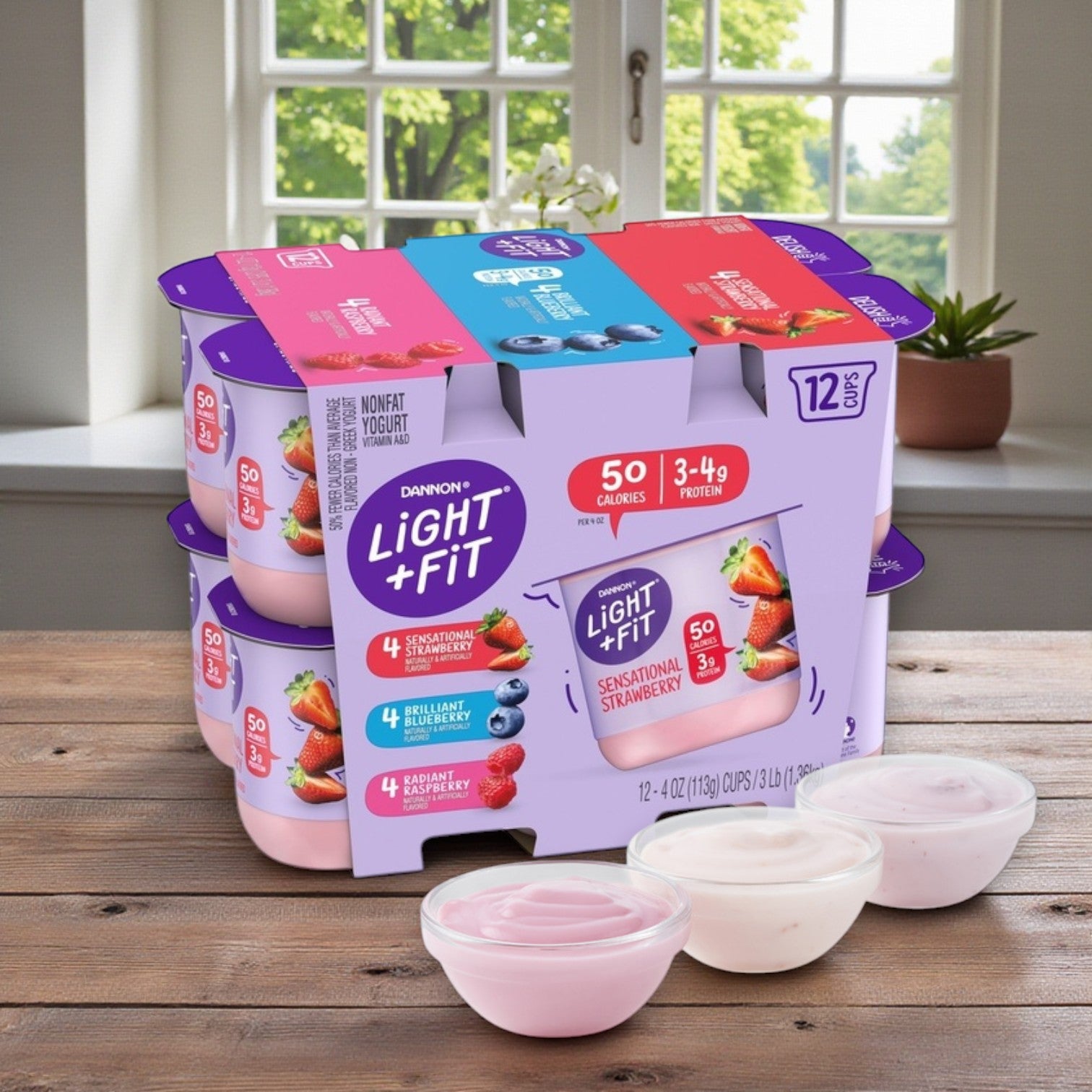Dannon Lite & Fit Yogurt Variety Pack — Strawberry, Blueberry & Raspberry (48 × 4 oz)