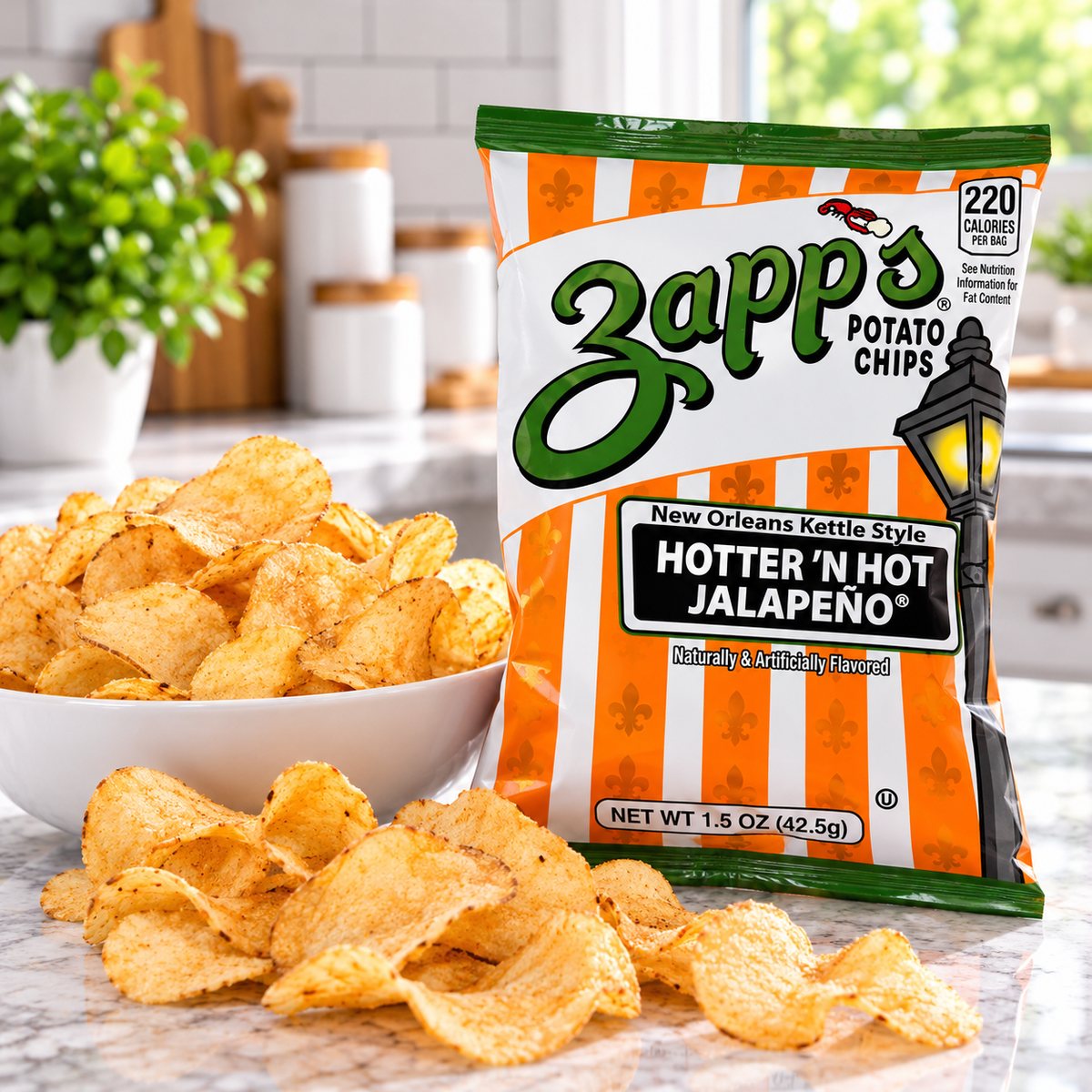 Zapp's Hotter 'N Hot Jalapeño New Orleans Kettle Style Potato Chips – 60 × 1.5 oz Bags ( 1 case )