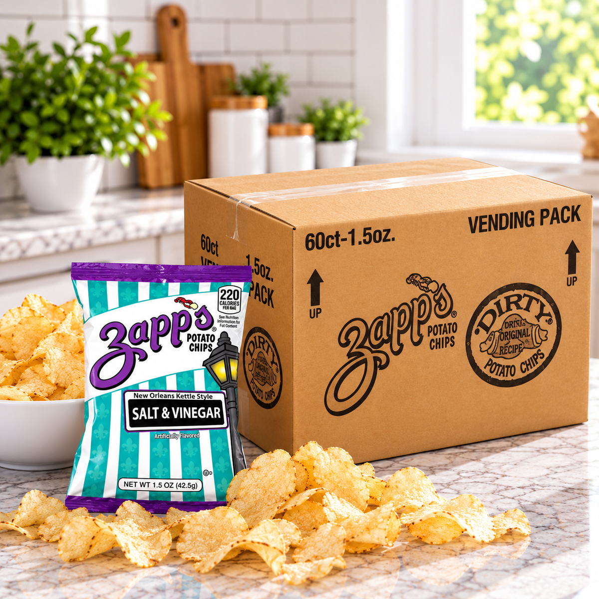 Zapp's Salt & Vinegar New Orleans Kettle Style Potato Chips – 60 × 1.5 oz Bags ( 1 case )