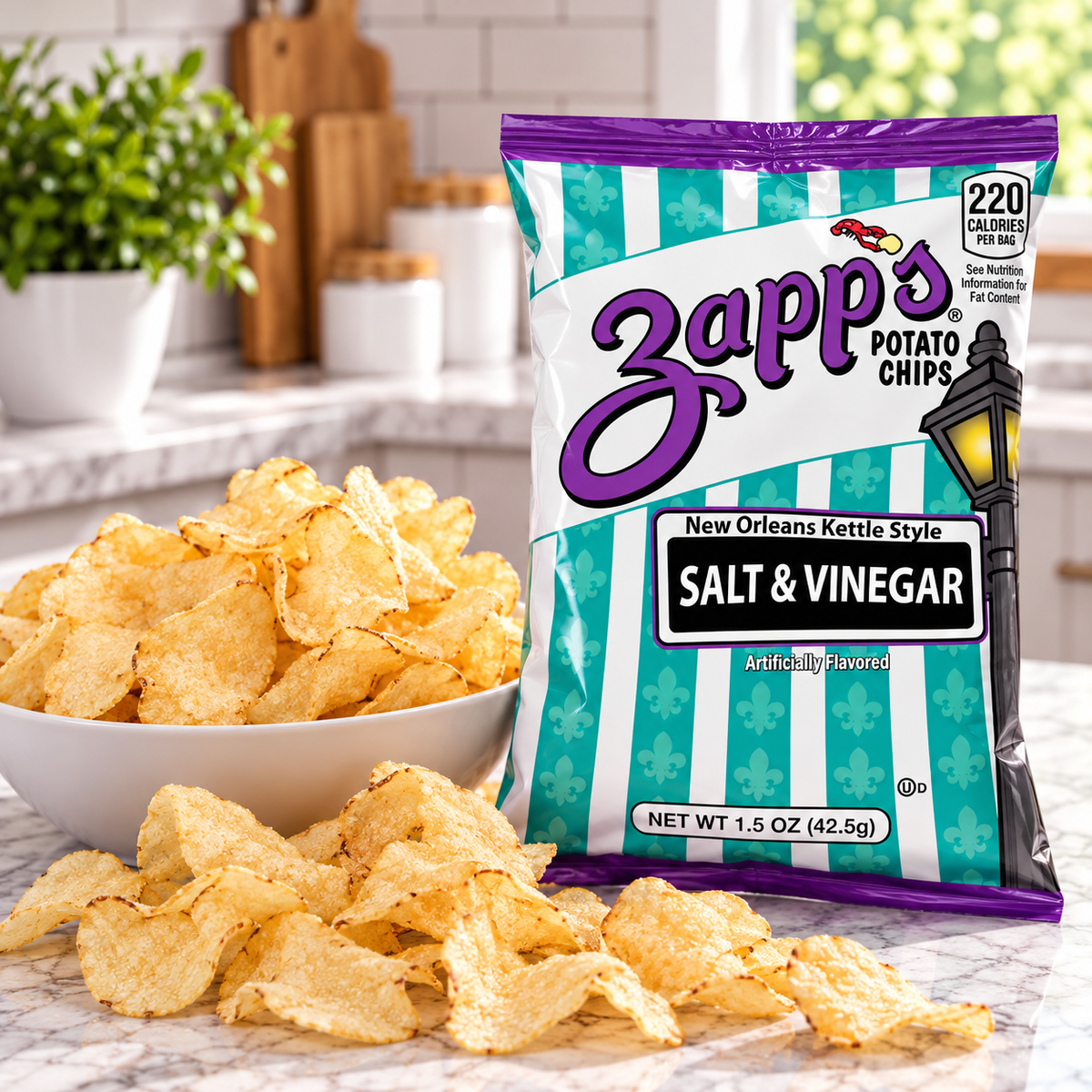 Zapp's Salt & Vinegar New Orleans Kettle Style Potato Chips – 60 × 1.5 oz Bags ( 1 case )