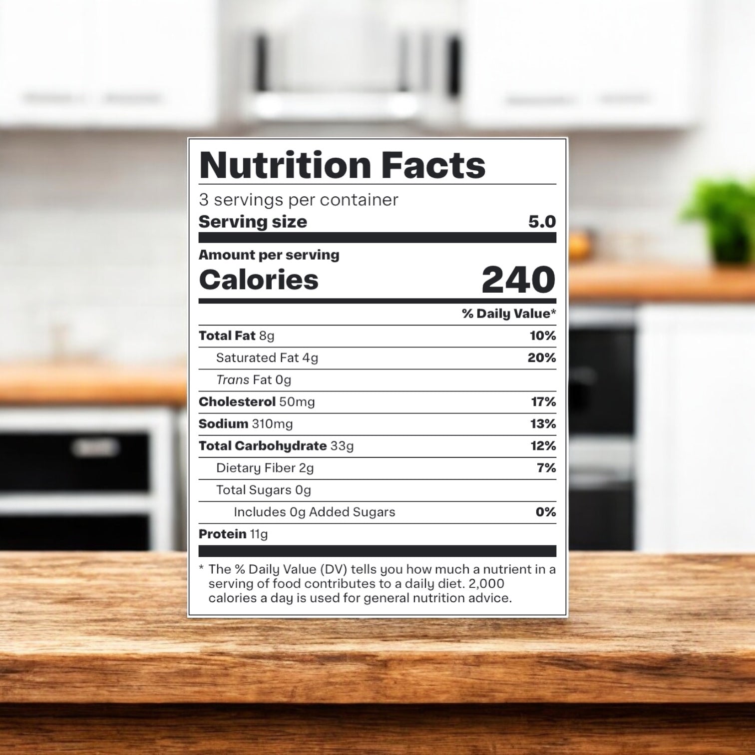 The Perfect Pasta Four Cheese Ravioli, 3 Pack by Perfect Pasta has a nutrition label showing 3 servings per container, each with 240 calories, 8g total fat, 33g carbs, 1g fiber, and 10g protein.