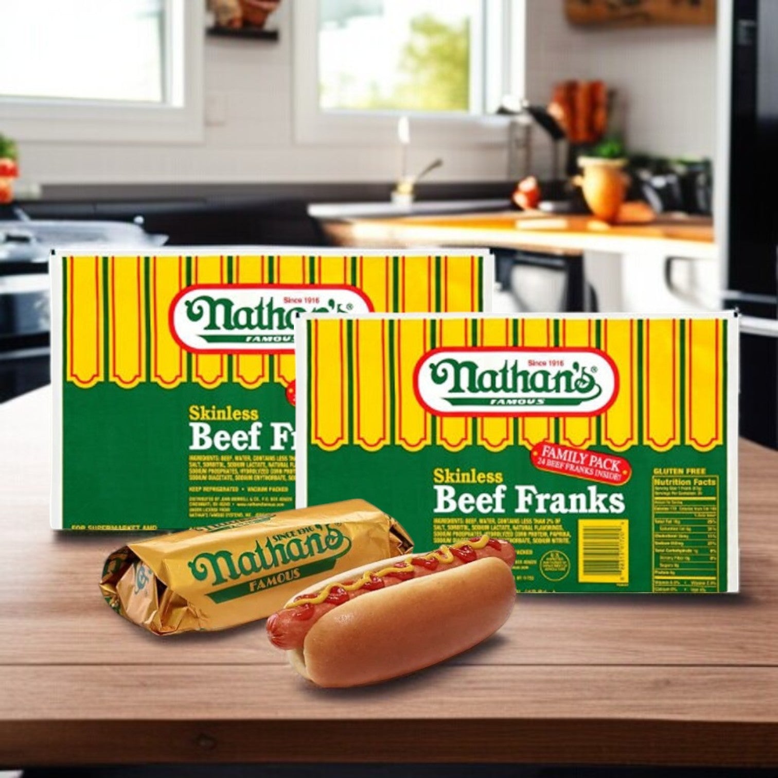Nathan’s Famous – All-Beef Frankfurters – 7-Inch Hot Dogs (70 Pack)