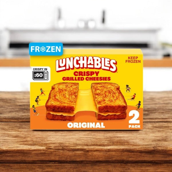 Lunchables Crispy Grilled Cheesies Original American Cheese Sandwich, 2 pack, are microwave-ready and perfect for school lunches.