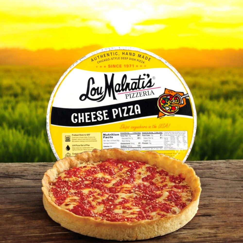 An Easy Lunches Chicago-style feast shines with a Lou Malnati's Cheese Pizza from the Portillo's 8 Italian Beef Sandwich Combo and a stunning sunset over the field enhances the perfect evening ambiance.