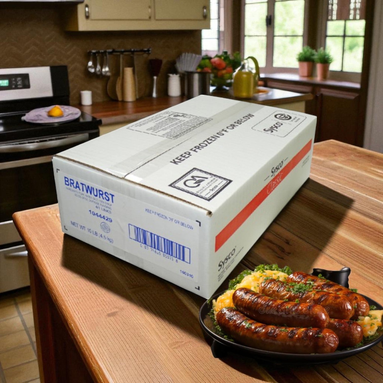 Sysco Classic Bratwurst 4 Per # Natural Casing 40/4 OZ (Pack of 40 Bratwurst Links)