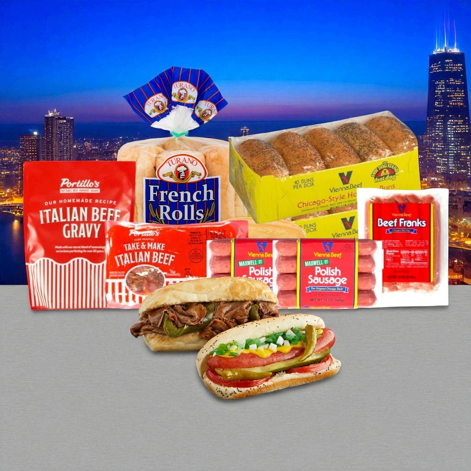 Vienna Beef and Portillo's 3-Pack Combo!: 8 Franks, 8 Polish Sausages and Portillo's 1 Pound Italian Beef Gravy!