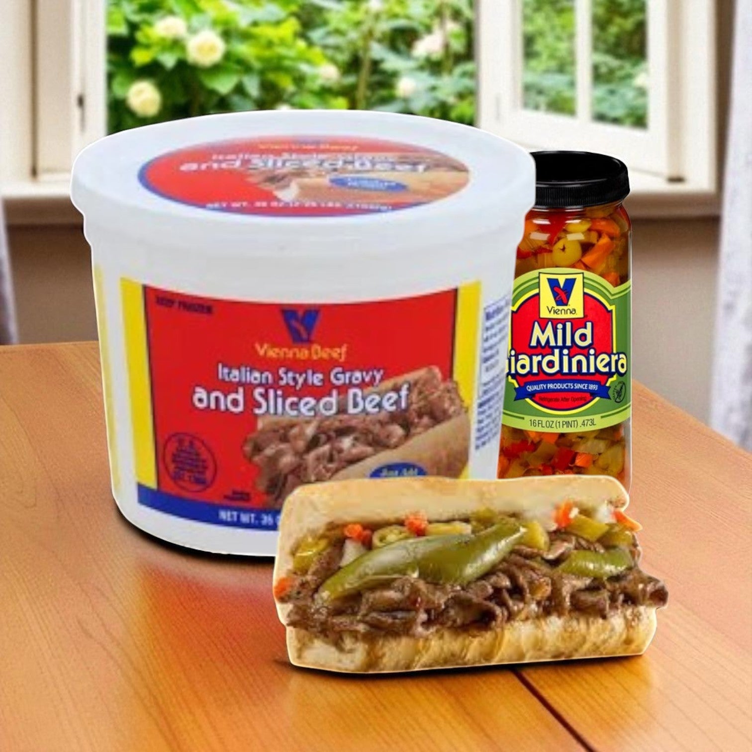 Vienna Beef Italian Style Gravy and Sliced Beef, 36 oz. with Mild Giardiniera 16 oz.