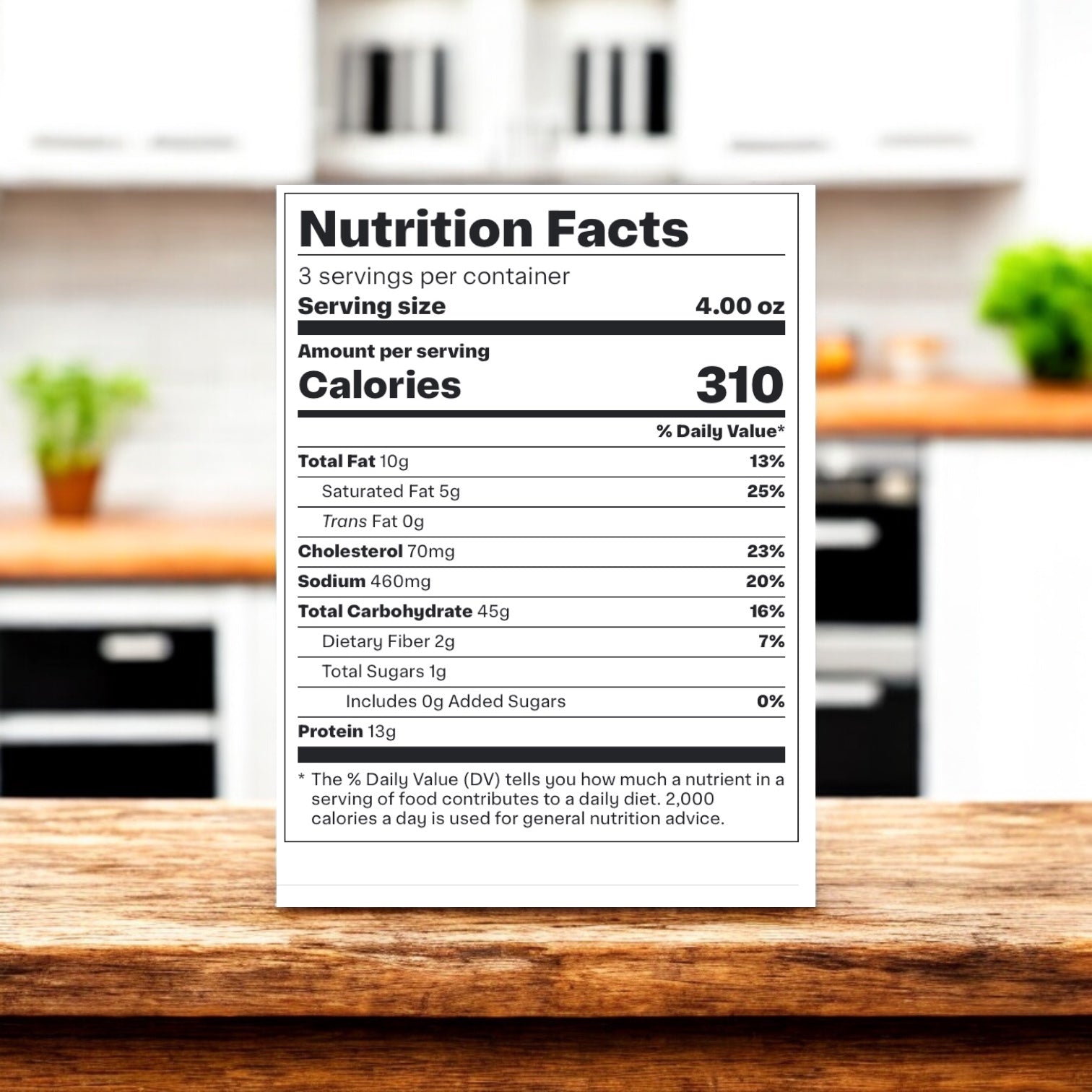 A nutrition label on a kitchen table displays serving size, calories, and nutrients for Perfect Pasta Classic Cheese Tortellini, 3 Pack by Perfect Pasta, a traditional Italian dish with a blend of rich cheeses.