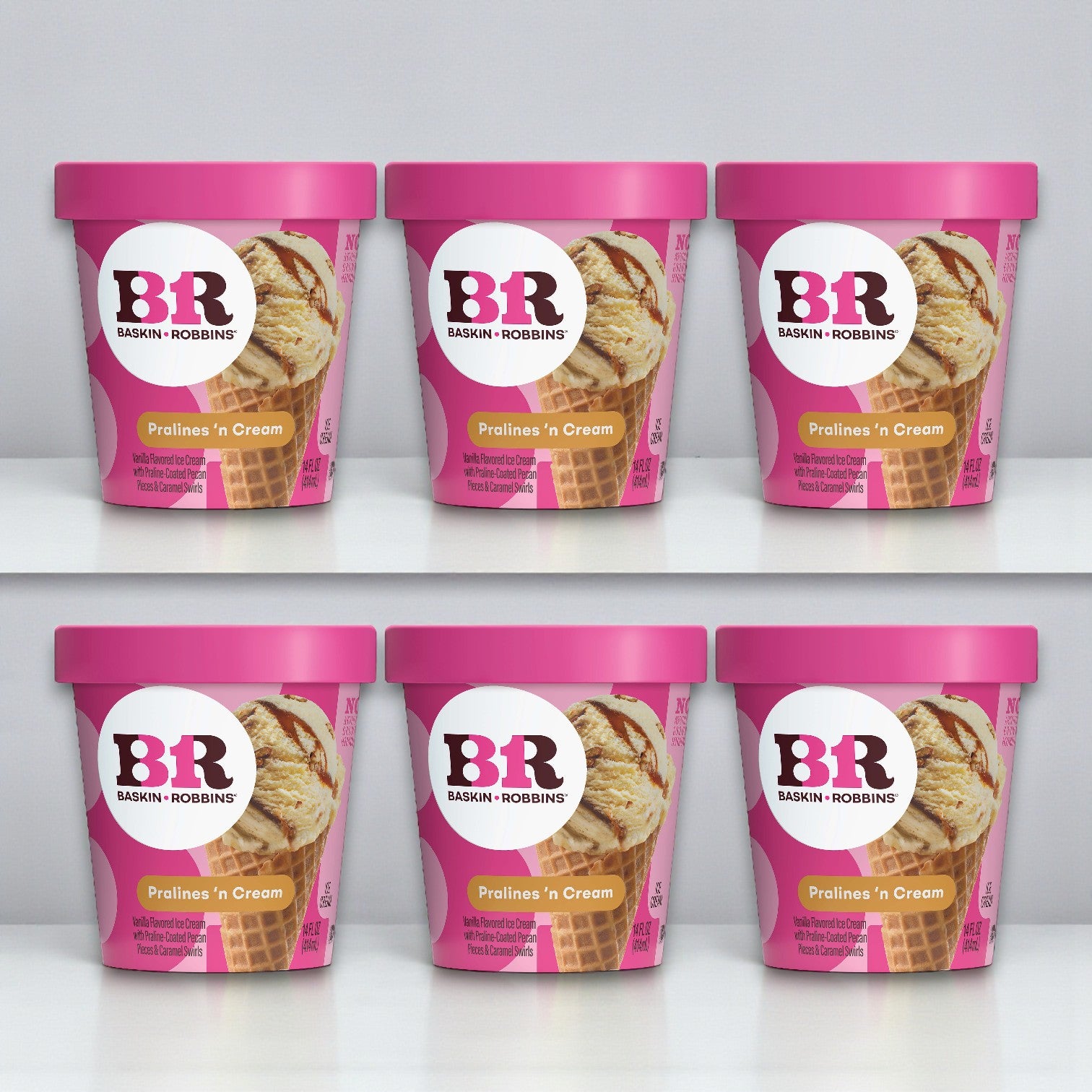 Baskin Robbins Ice Cream Pralines 'N Cream - 6 Containers- 14 oz each