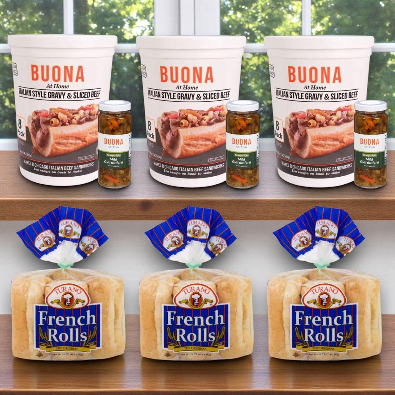Buona Italian Beef Party Kit – 24 Sandwich Servings with Turano® Rolls & Marconi Giardiniera