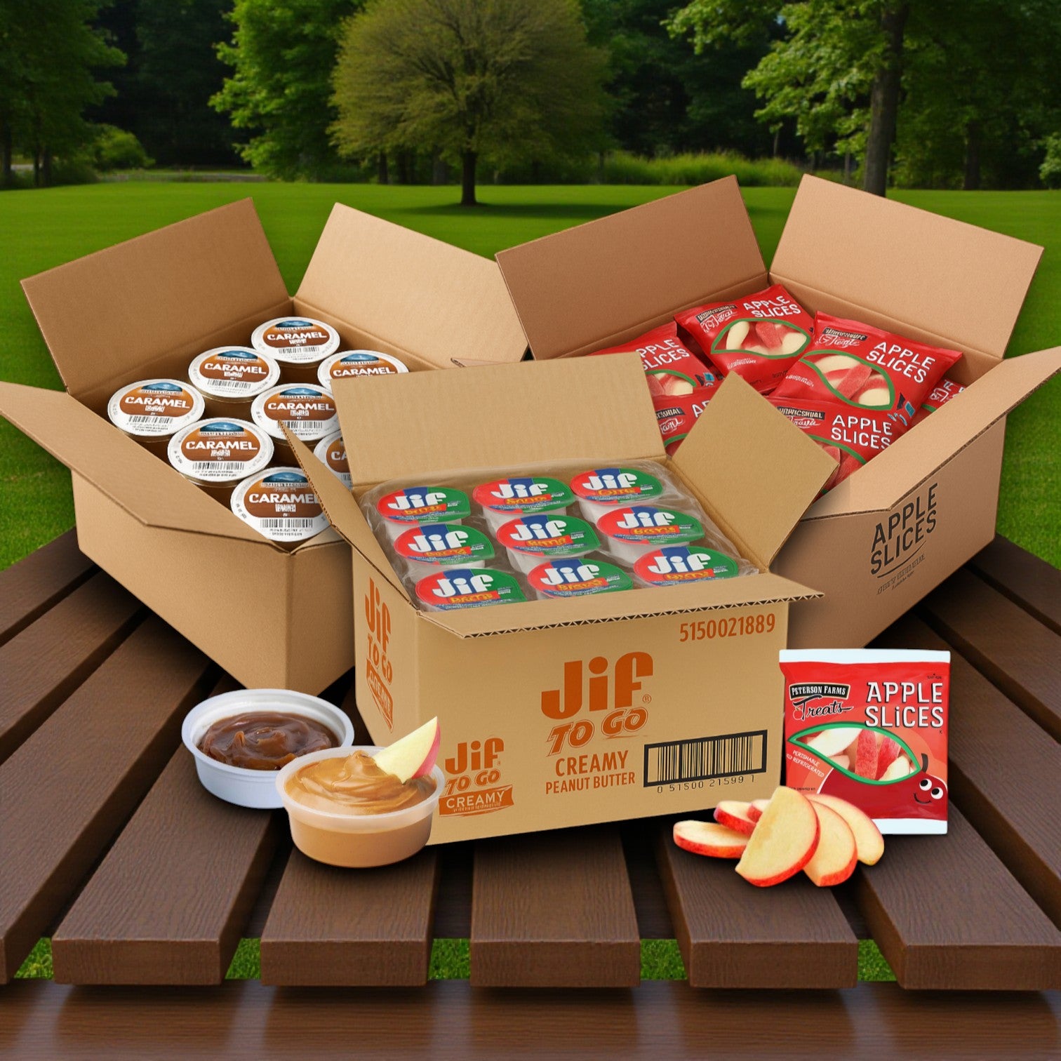 Fresh Apple Snacks (100) With Caramel Dips (50) and Peanut Butter Cups (50) Combo Pack!