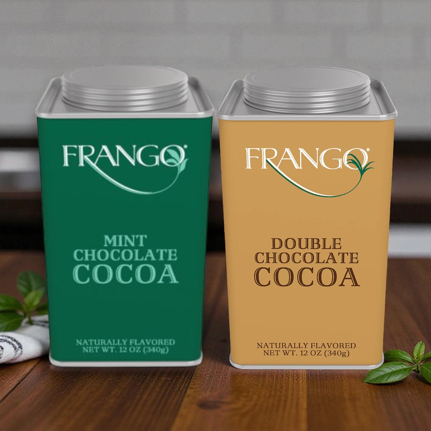 (2-Pack) Frango Hot Chocolate Cocoa Mint (12 oz) & Frango Double Chocolate Cocoa (12 oz)