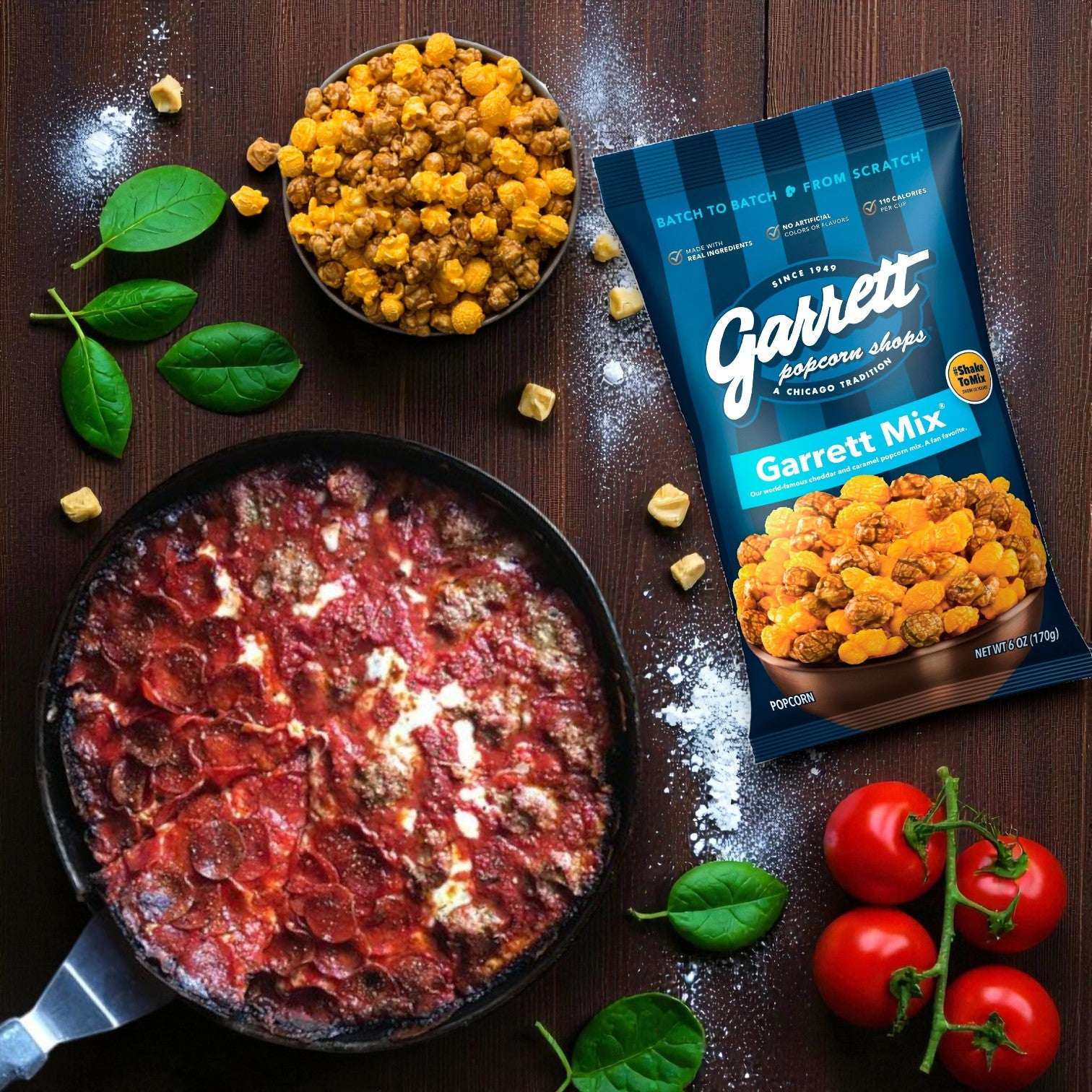 Pequod's Deep Dish Pepperoni Pizza (2" Tall) + Garrett Popcorn “Garrett Mix” (6 oz)