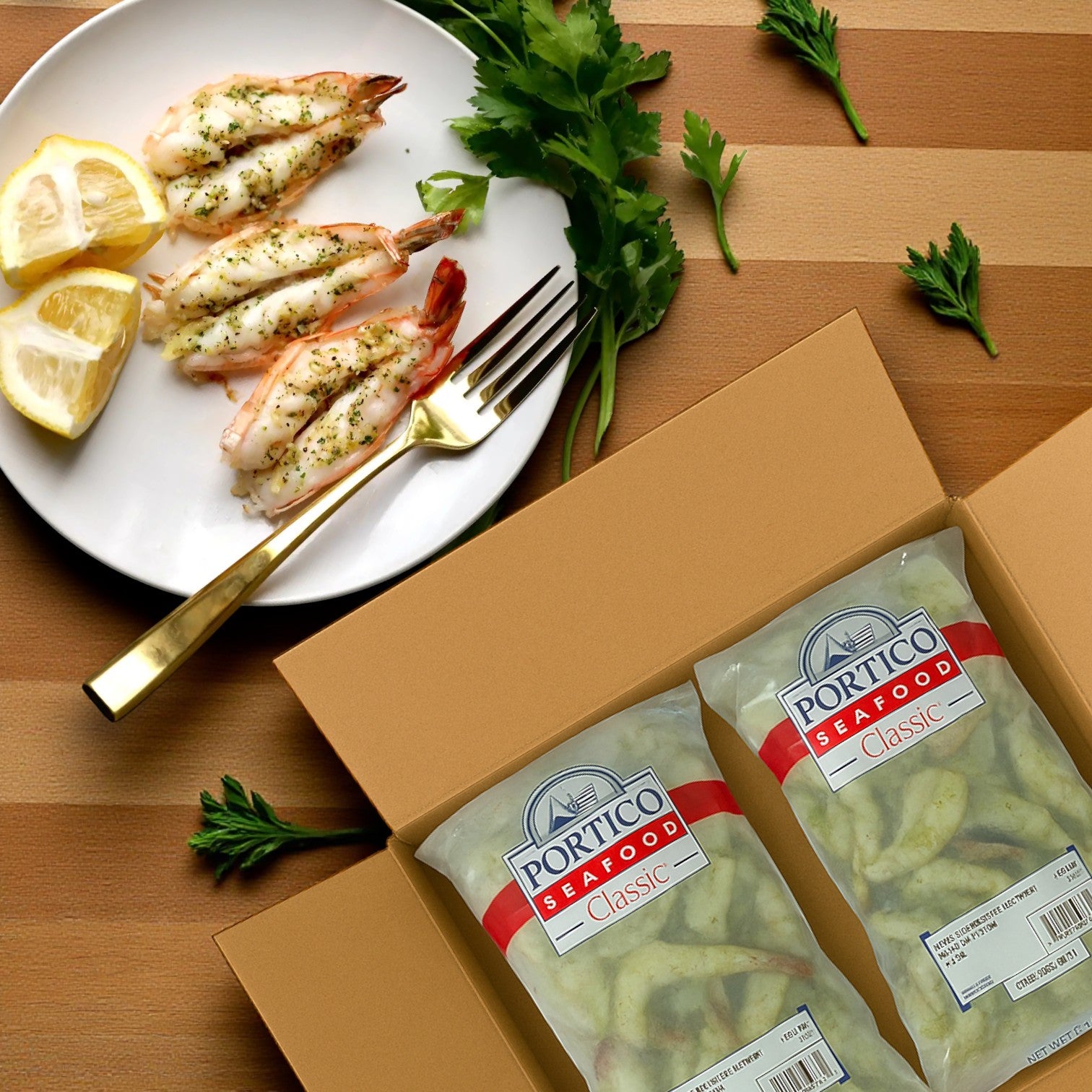 Shrimp White Butterfly Garlic and Herb 16/20 5 lb Case - 2 Bags