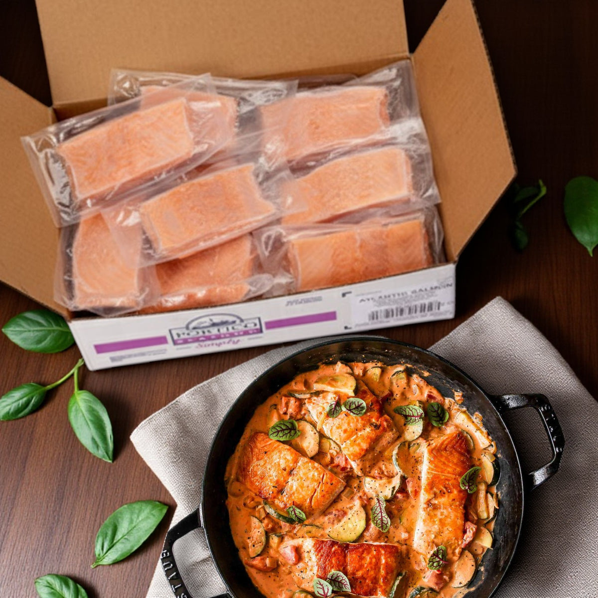 Atlantic Salmon Portions, Skinless, 4 oz - Norwegian, 10 lbs Box