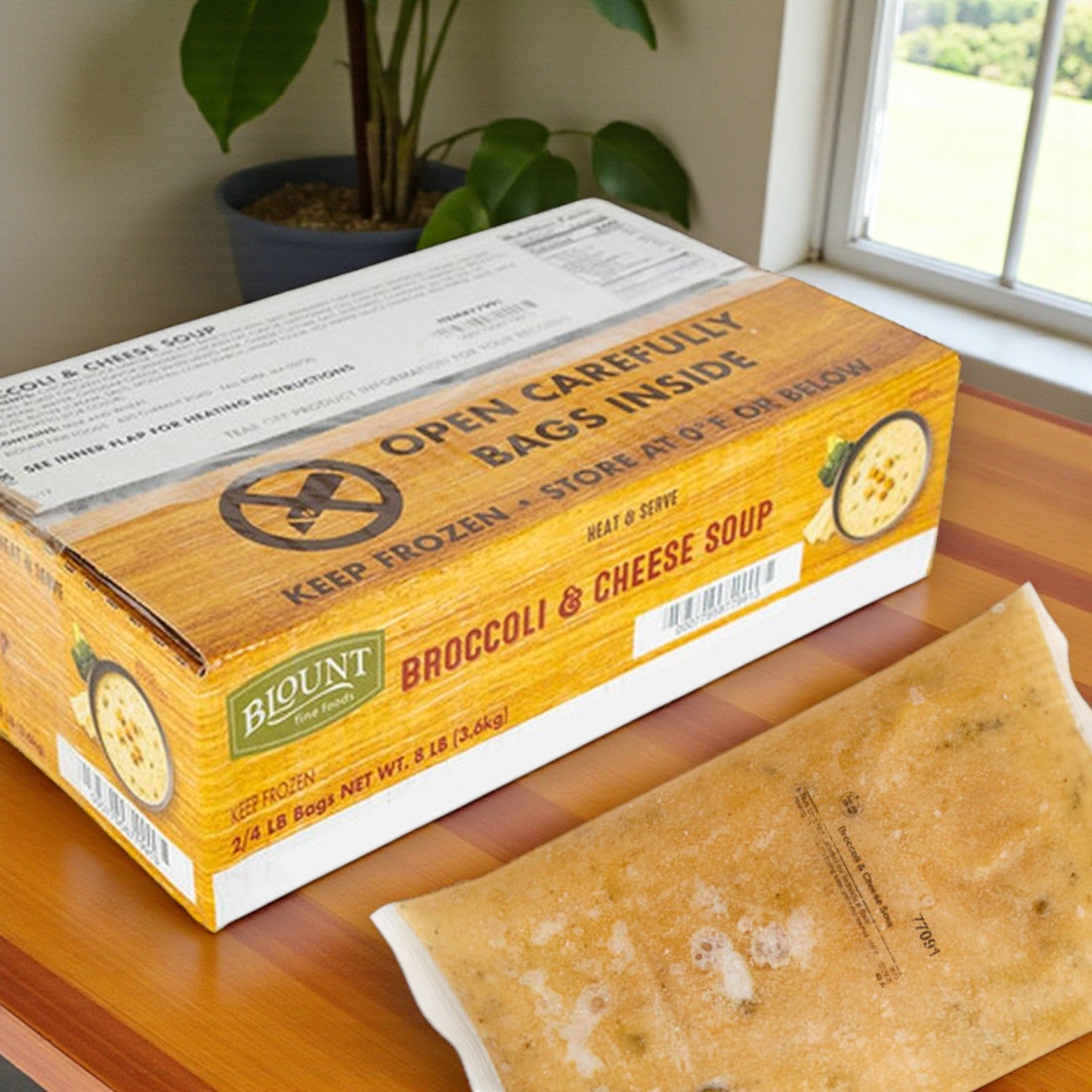 Blount Broccoli & Cheese Soup – Frozen, 2/4 lb Bags