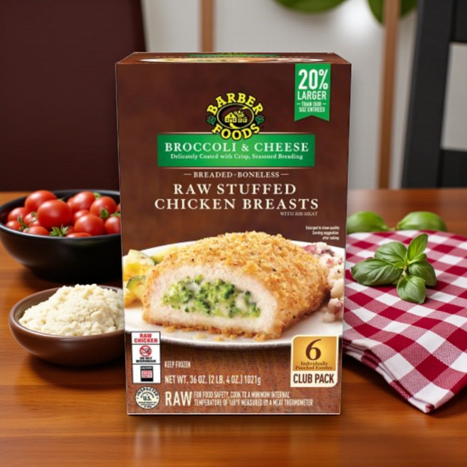 The Sam's Club Barber Foods Stuffed Chicken & Turkey Combo Pack – 3 Varieties! sits attractively boxed on the table.