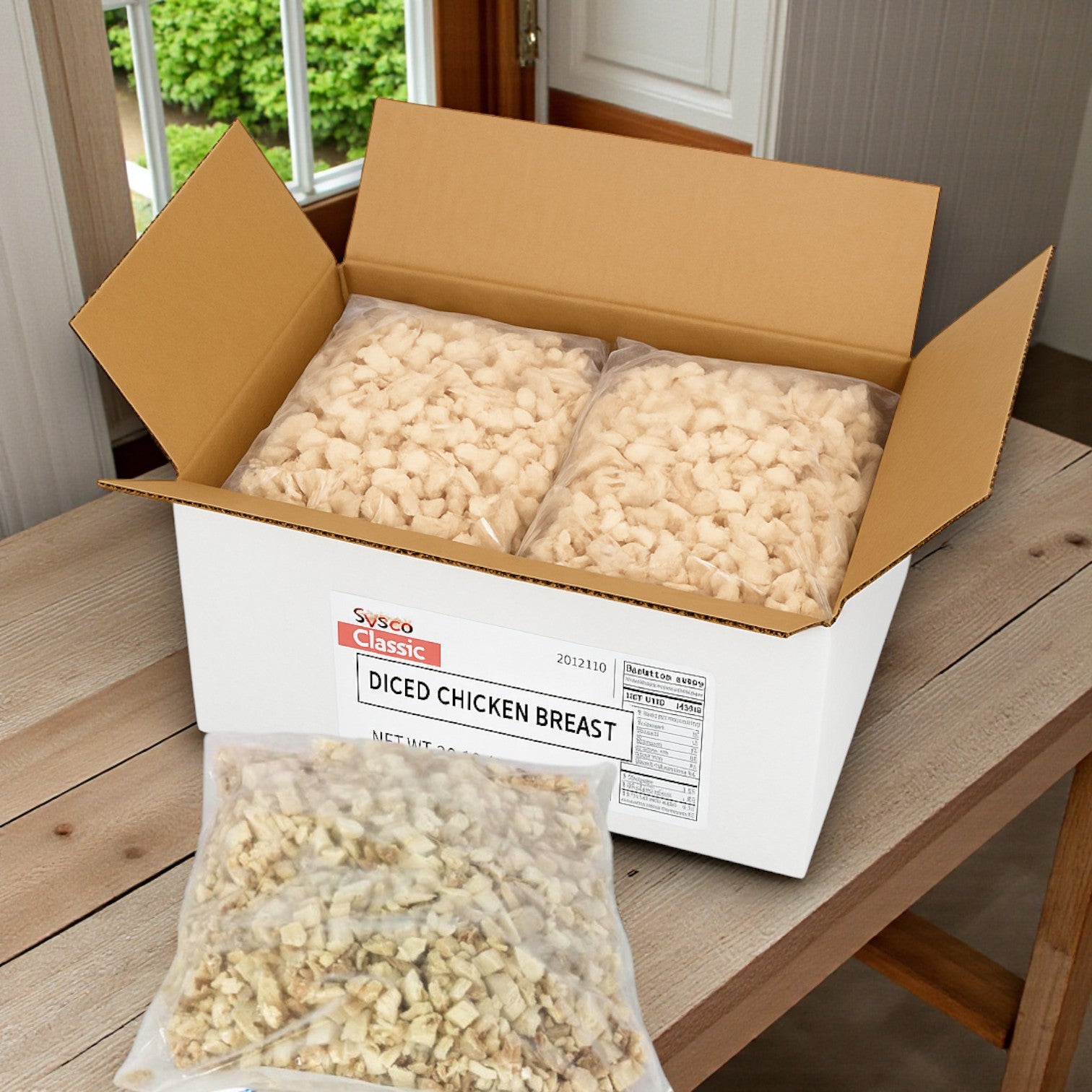 Diced Chicken Meat, 0.5 Inch White & Dark, Sysco Classic, Low Sodium – 2/5 LB