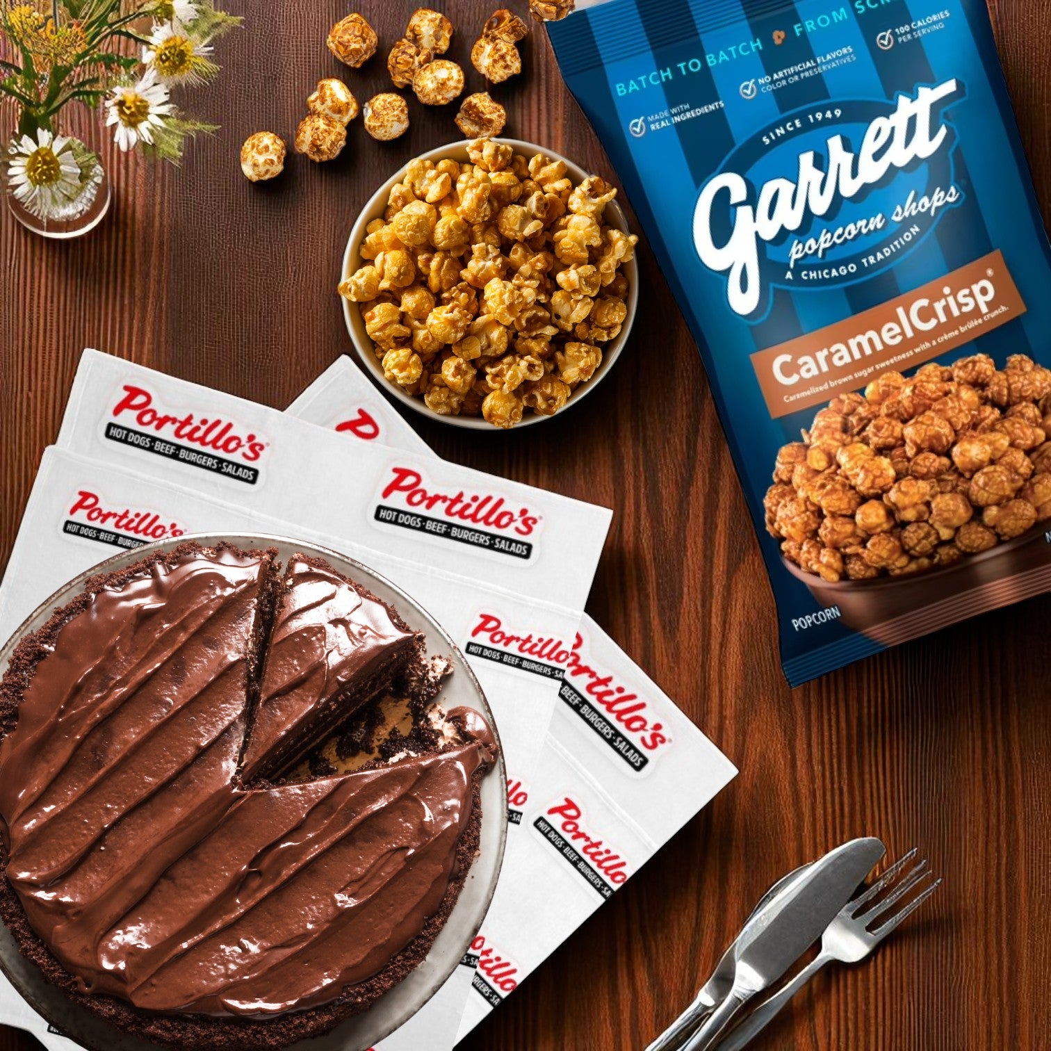 Portillo's Famous Chocolate Cake & Garrett Popcorn CaramelCrisp – Sweet Chicago Duo