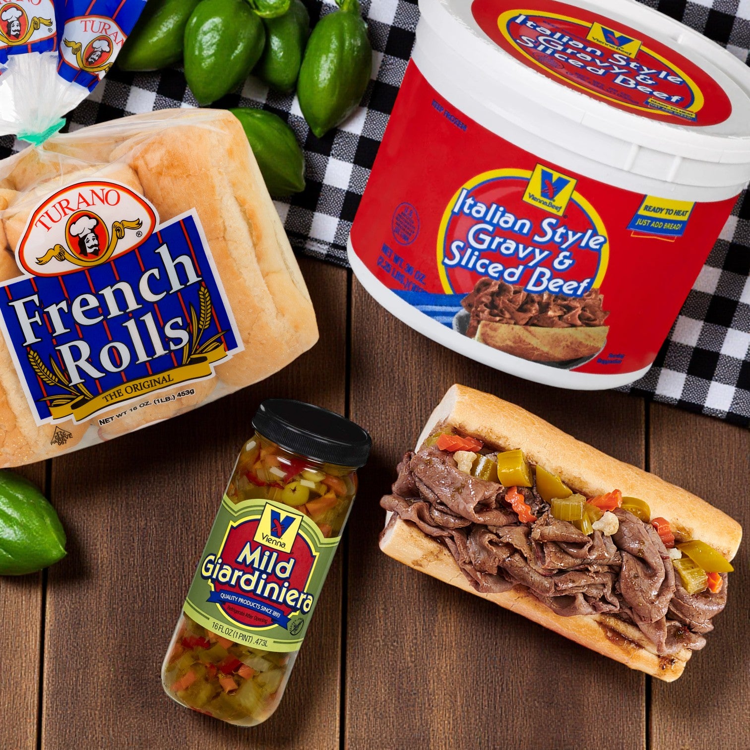 Vienna Beef® Italian Beef Sandwich Kit – Includes Beef, Rolls & Mild Giardiniera