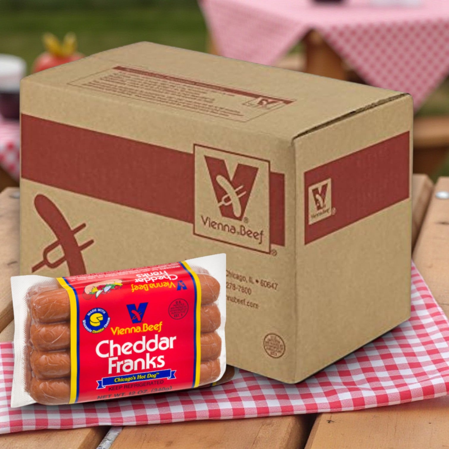 Vienna Beef Cheddar Franks 12 oz 12 Packs- 1 Case- 96 Total Hot Dogs