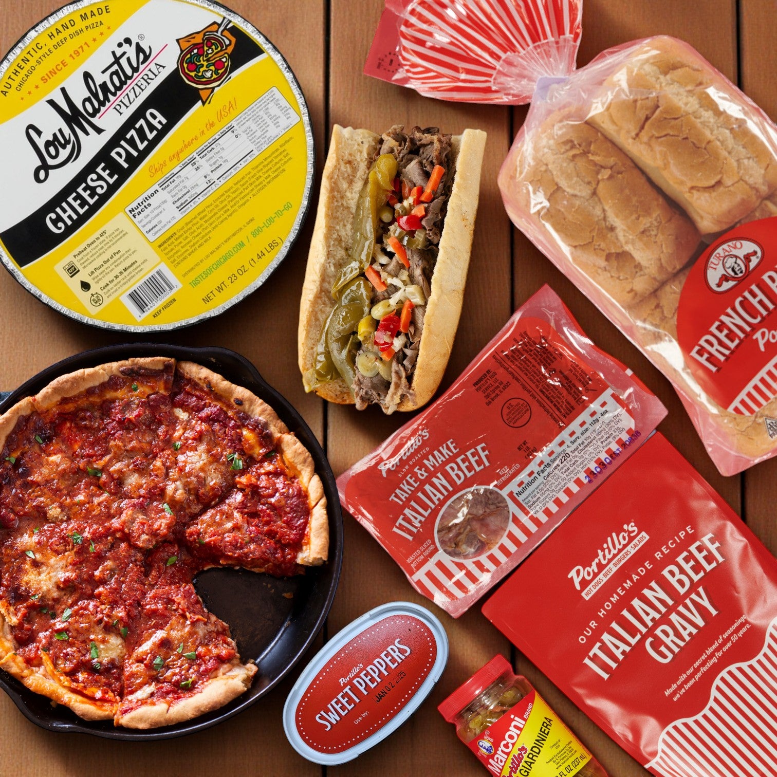 Portillo's 8 Italian Beef Sandwich Combo & Lou Malnati's Pizza Cheese!