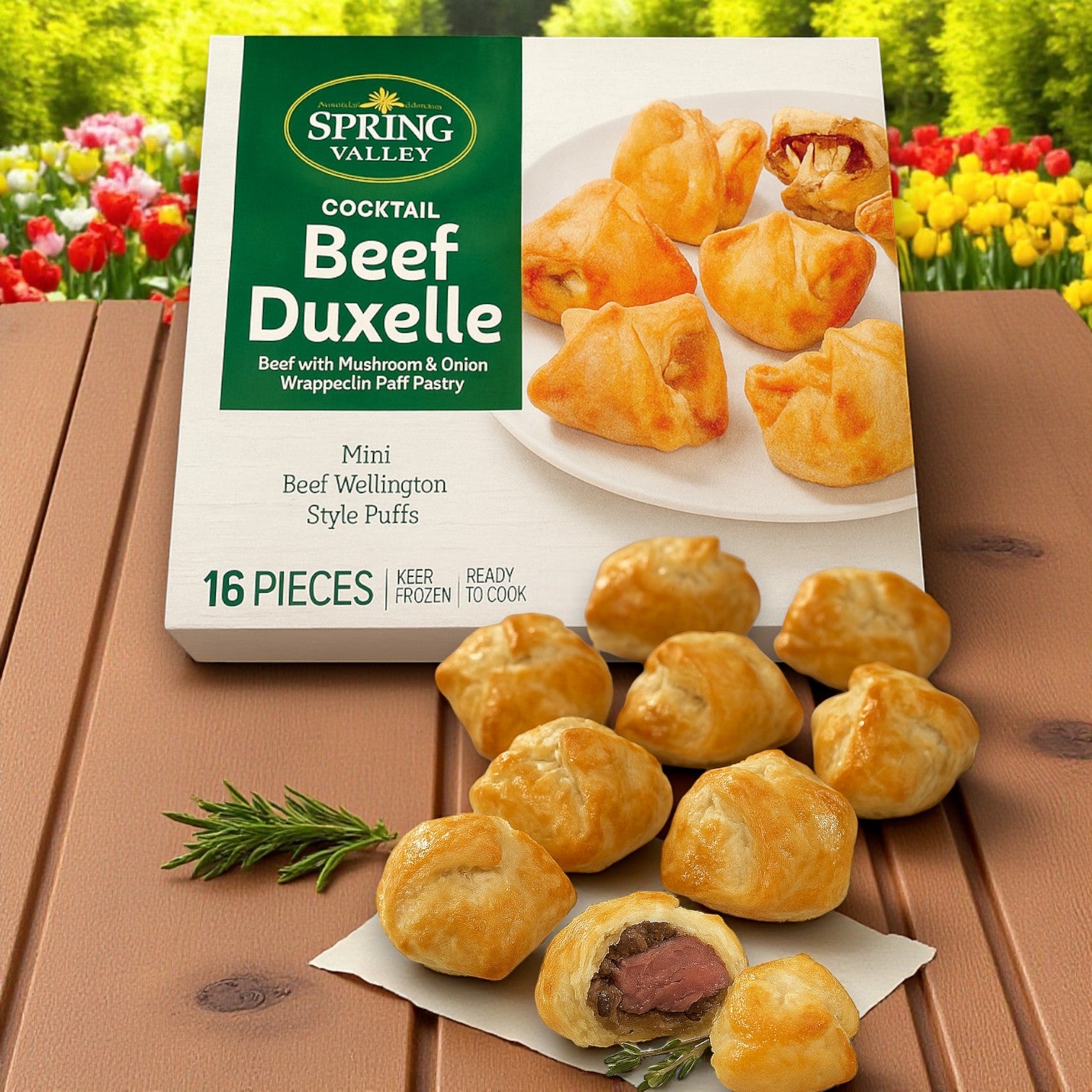 Spring Valley, Cocktail Beef Duxelle Mini Beef Wellington Style Puffs, 13.6 oz. 16 Pieces a Pack